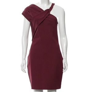 Halston Heritage Burgundy One-Shoulder Mini Dress